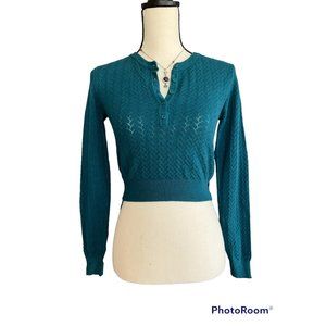 Forever 21 Cropped Long Sleeve Teal Green Sweater Womens Size S